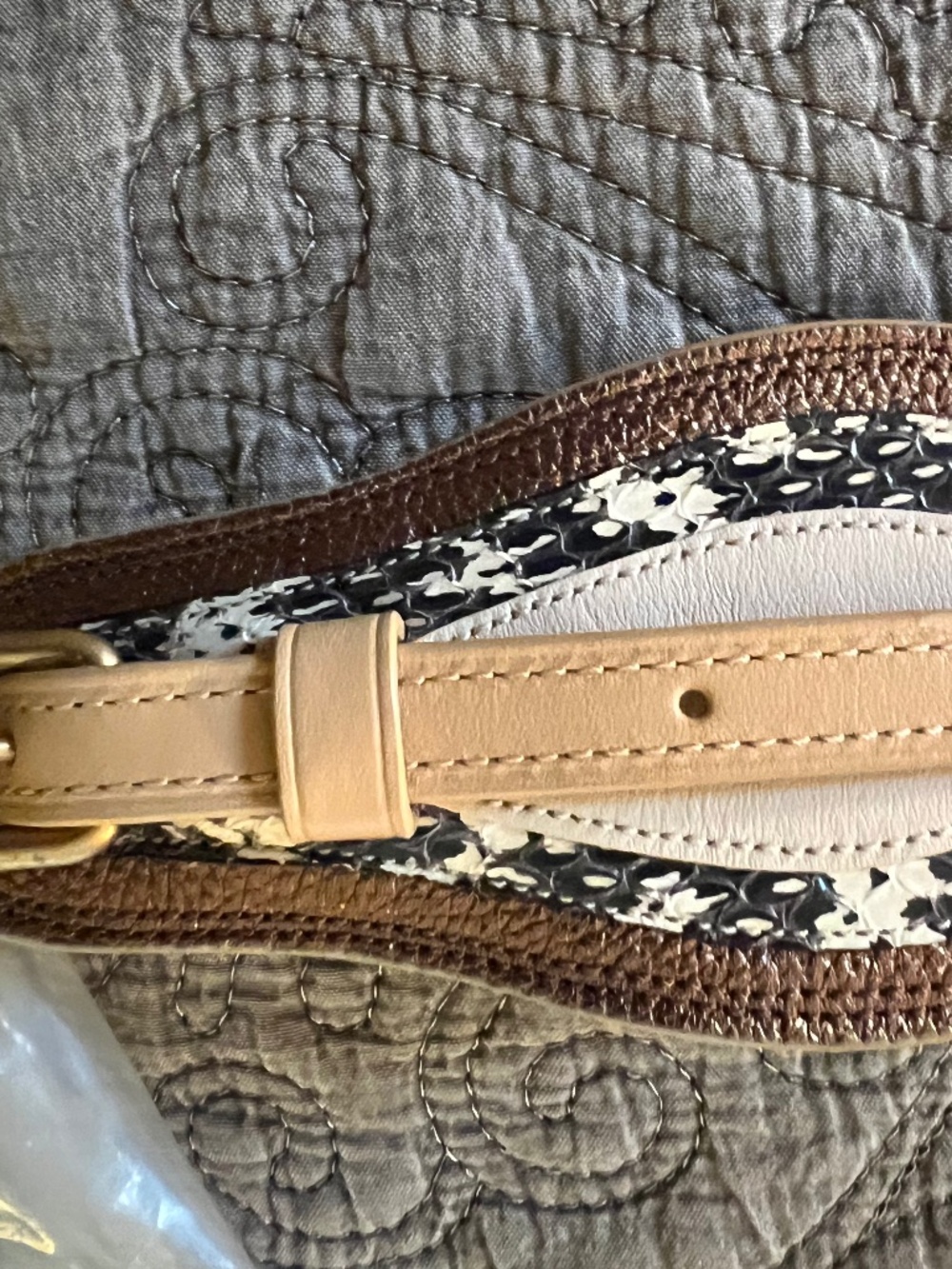 NWT Coach Novelty Wavy Snakeskin Trim Metallic Leather w/ Matte Brass Bag Strap